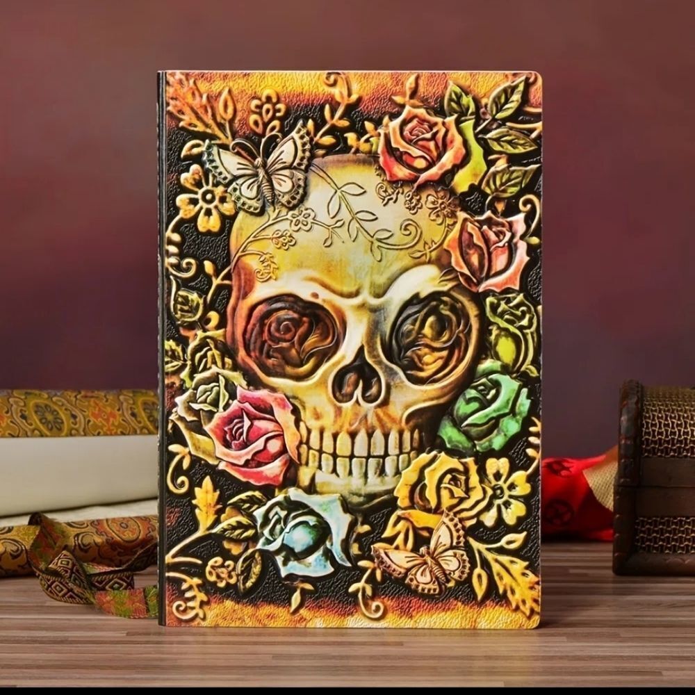 COLORFUL embossed skull journal planner book diary
